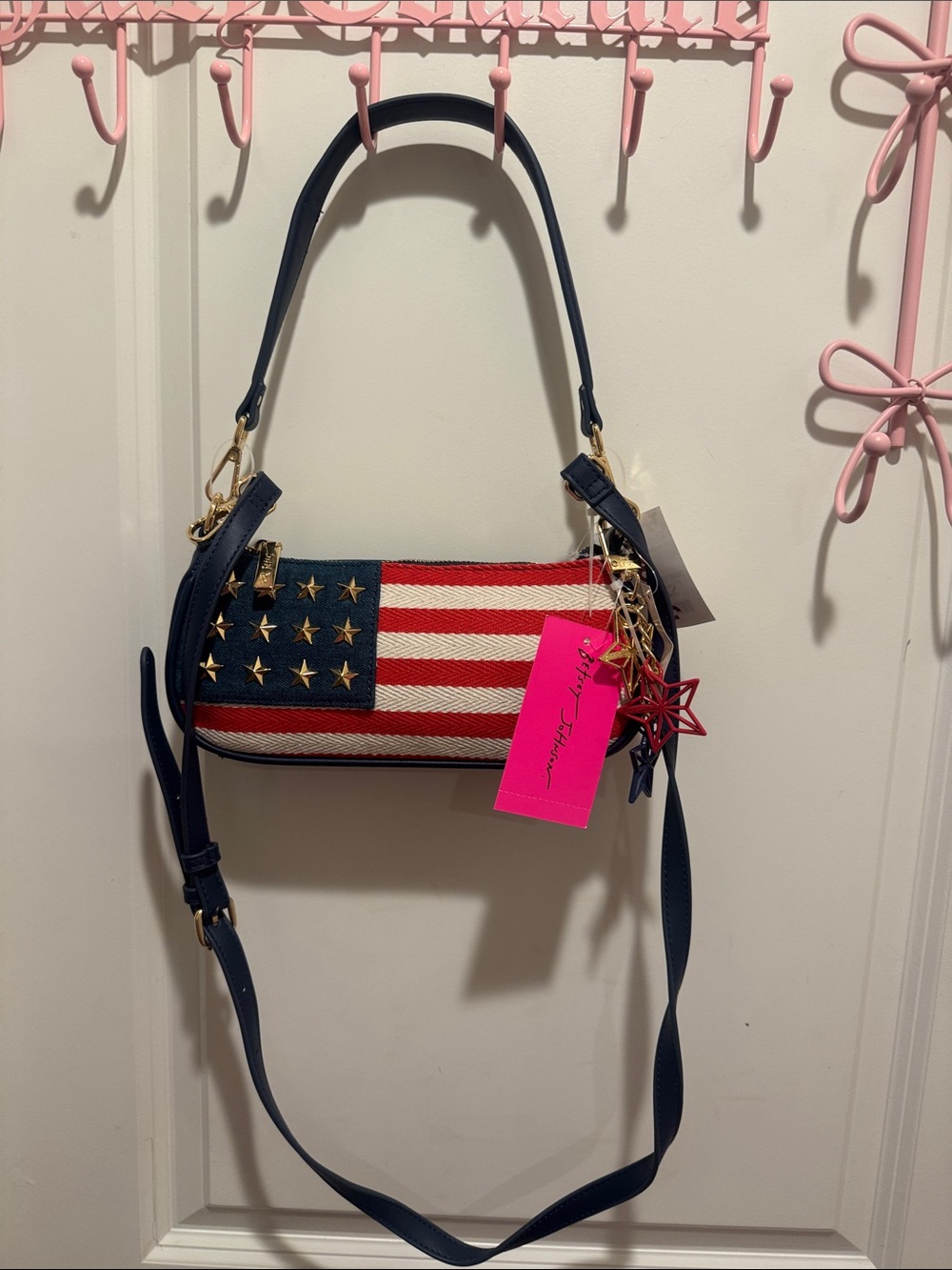 Betsey Johnson Navy, Red & White Flag Mini Shoulder Bag
